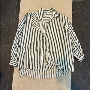 Old Navy Green and White Striped Button Down Shirt